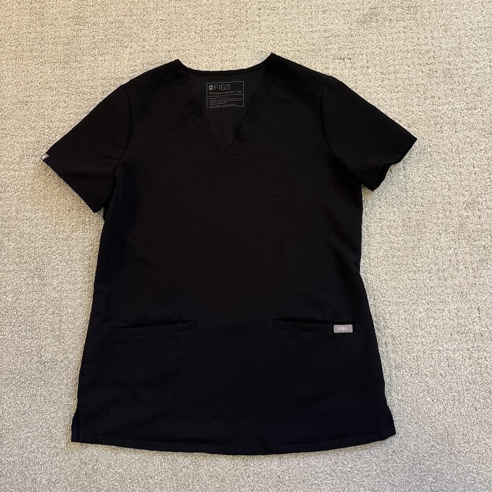 FIGS Casma Three-Pocket Scrub Top Technical Collection Size XS Black V-Neck